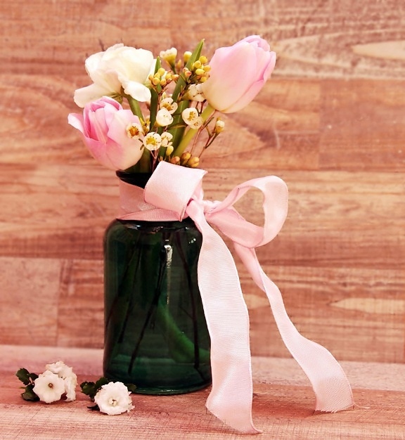 drewno, kwiat, wazon, różowy, aranżacja