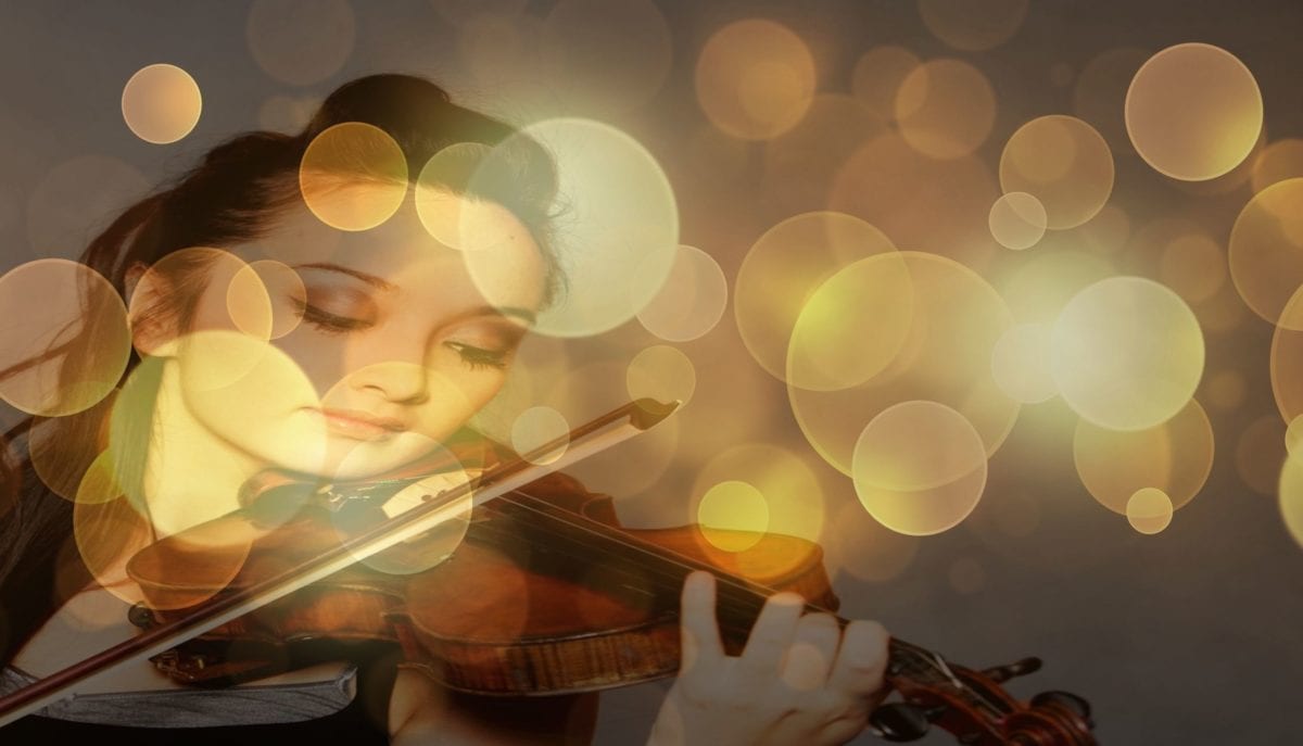 抽象的な、女の子、光、バイオリン、音楽、反射