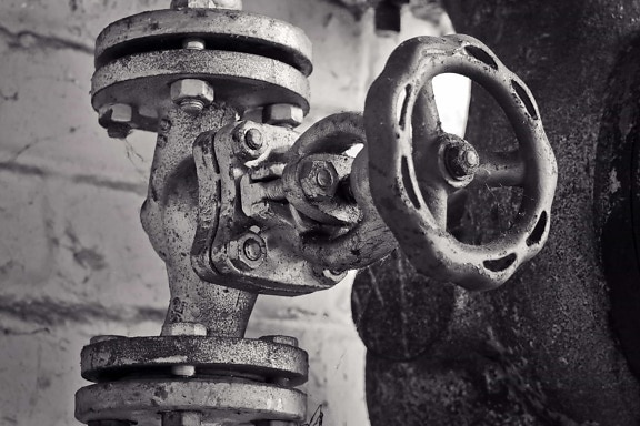 monochrome, industry, factory, object, cast iron, old, rust