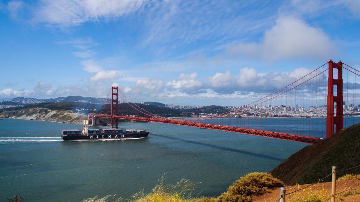 sea, water, watercraft, bridge, ship, city, San Francisco, structure, landmark