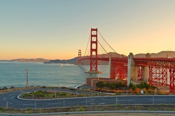 sky, sea, bridge, water, San Francisco, bay, landmark, structure, architecture