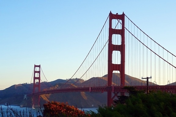 水、空、サンフランシスコ、サスペンションブリッジ、建築、構造