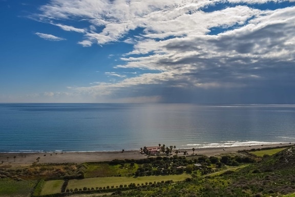 céu azul, luz do sol, praia, paisagem, Seashore, mar, água, linha costeira, Costa