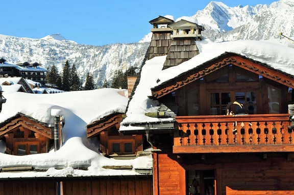 Bungalou, acoperiş, casă, cabană, lemn, arhitectură, zăpadă, faţadă, iarnă