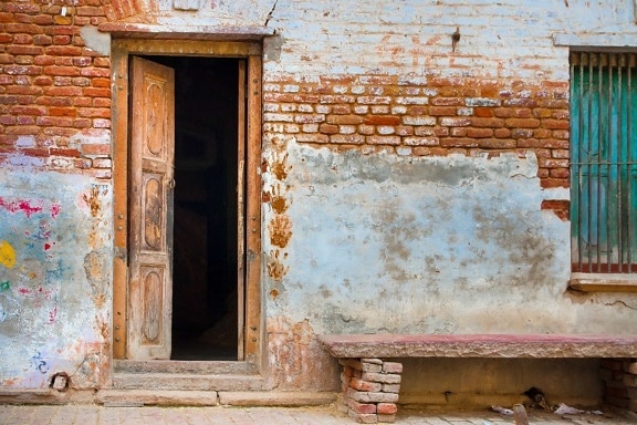τοίχος, αρχιτεκτονική, παλιά, παράθυρο, σπίτι, πόρτα, τούβλο