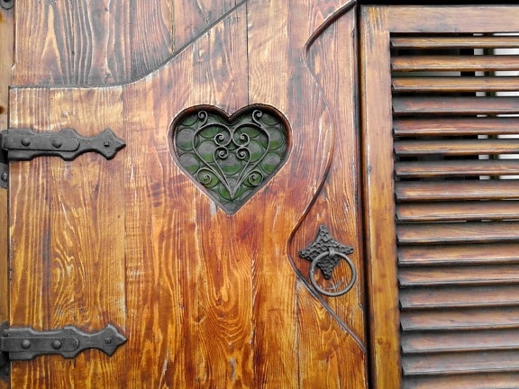 okno, srdce, objekt, dřevo, zeď, textura, retro, starý, dřevěný, design