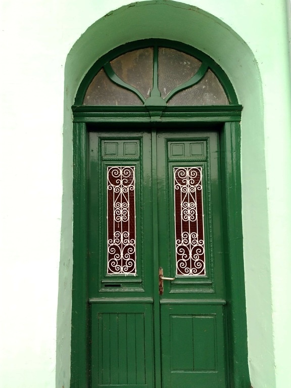 entrée, porte, bois, façade, maison, architecture, vert