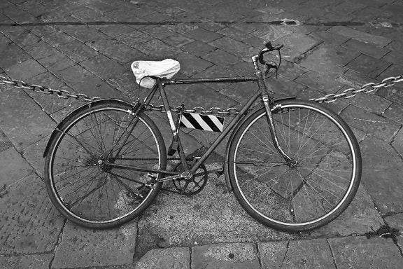 bánh xe, đơn sắc, đường phố, vỉa hè, xe đạp, phanh, thể thao
