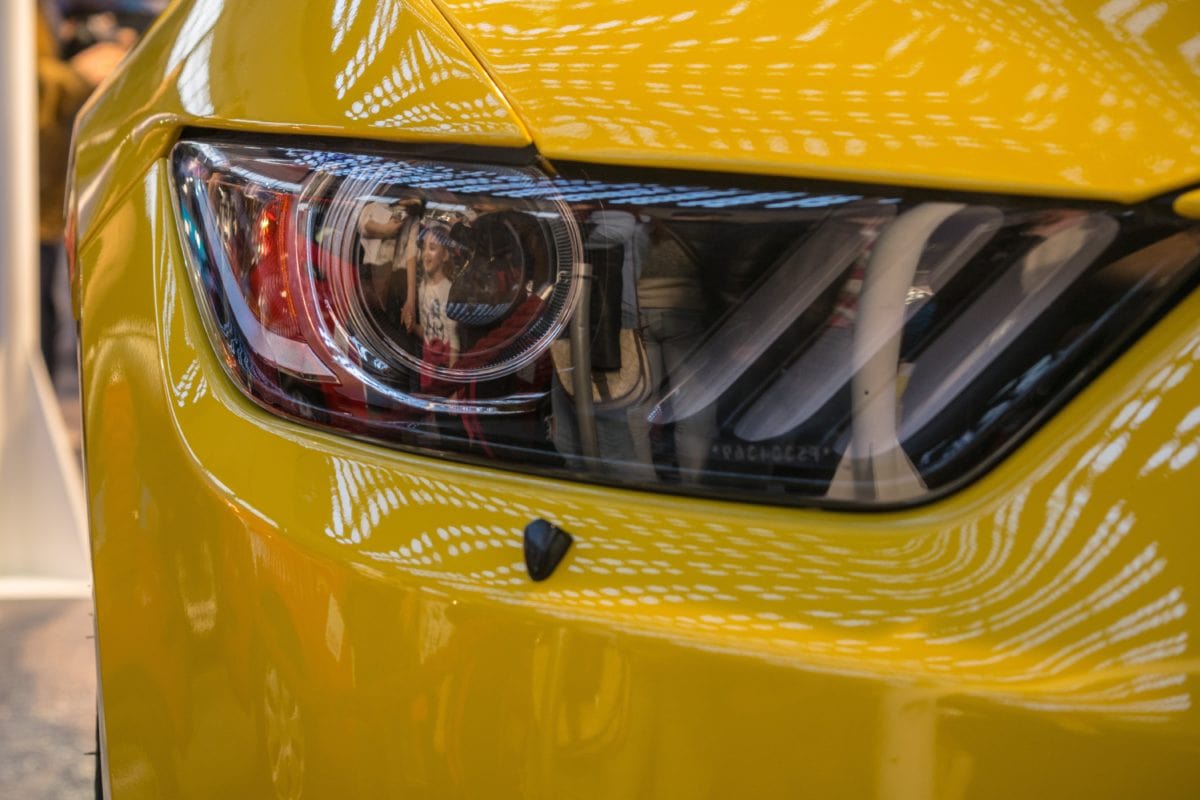 yellow car, headlight, vehicle, classic, modern, reflection