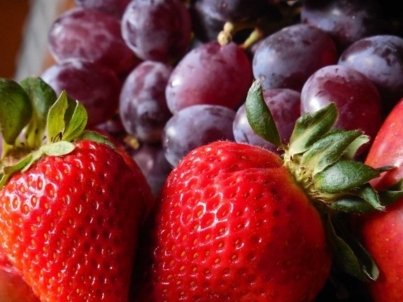 εύγευστη, κόκκινη φράουλα, μούρο, τρόφιμα, φύλλο, φρούτα, Γλυκός, επιδόρπιο