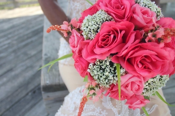 Bouquet, flor, rosa vermelha, noiva, arranjo, noiva, rosa
