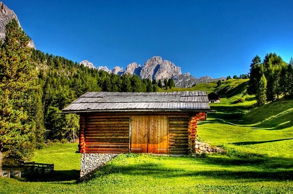 Góra, dom, krajobraz, trawa, drewno, drzewo, Stodoła, struktura