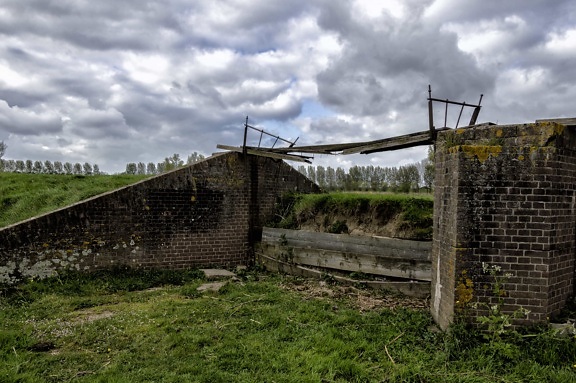 fence, old, grass, war, wire, landscape, old bridge, structure