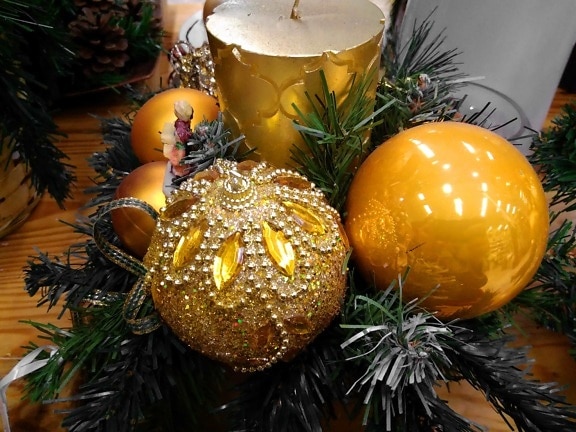 Joulu koristeita, kynttilä, ylellisyys, esine, varjo, heijastus