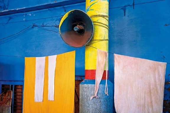 pillar, metal, loudspeaker, street, fabric, colored