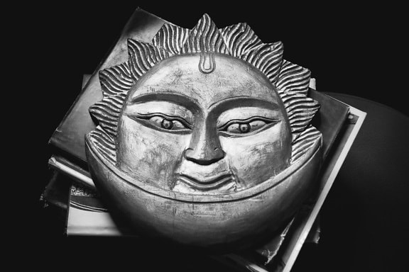 maske, kunst, ansigt, sol, øjne, skulptur, metal, objekt, hoved, religion