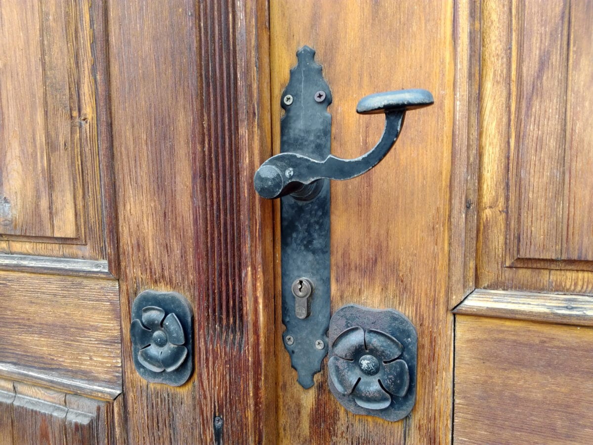 dřevo, vchod, brána, dveře, dřevěná, vchod, klika, Klíčová dírka