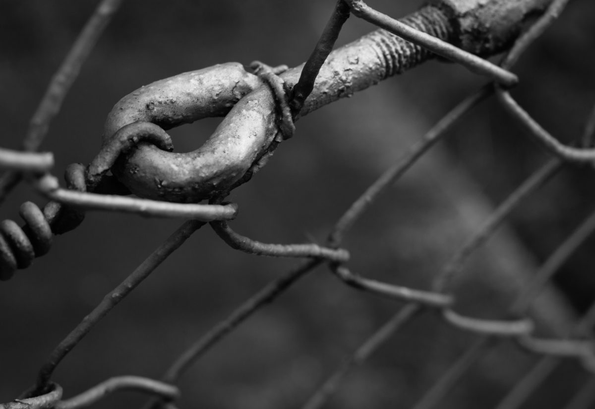 plot, ocel, monochromatický, řetěz, drát, bezpečnost, detail, klec, železo
