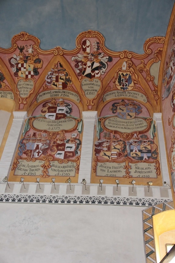 Indoor, middeleeuws, Ljubljana kasteel, Slovenië, kasteel, plafond, kunst, schilderen, schone kunsten