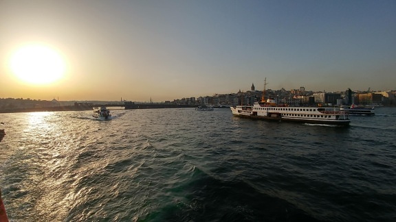 όχημα, σκάφος, κρουαζιερόπλοιο, ταξίδια, θάλασσα, Κωνσταντινούπολη, νερό, βάρκα, ηλιοβασίλεμα, ωκεανός