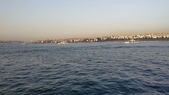 vand, solnedgang, fartøjer, hav, by, Istanbul, Tyrkiet land, Ocean, himmel, kyst, udendørs