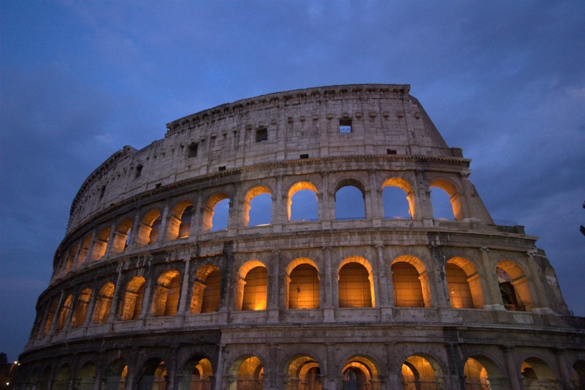 sky, Colosseum, Rome, Italy, tourist attraction, architecture, ancient, palace, dusk, facade, dome, residence