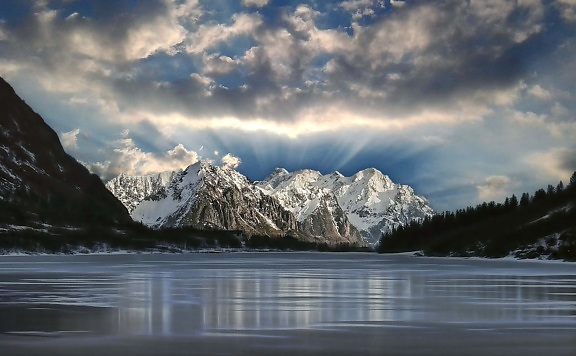 naturaleza, lago, nieve, pico de la montaña, paisaje, agua, glaciar, cielo azul