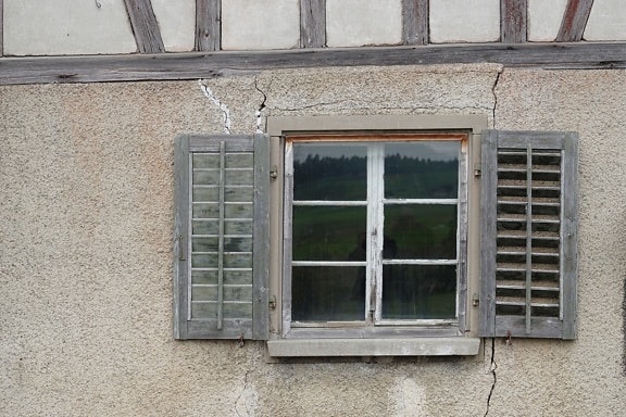 창문 방패, 집, 건축물, 문, 늙은, 벽, 나무, 창
