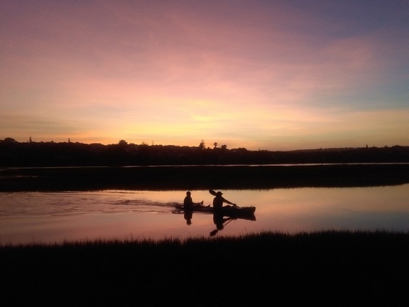 agua, puesta del sol, silueta, kayak, lago, amanecer, paisaje, río, cielo, al aire libre