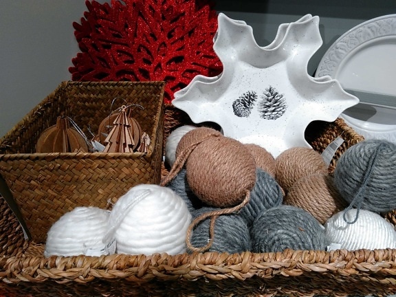 cesta de mimbre, objeto, hecho a mano, trabajo, producto, creación, lana