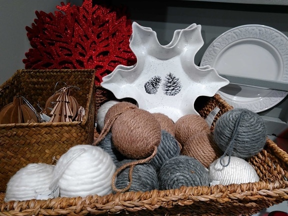 lana, objeto, decoración interior, cerámica, hecho a mano, cesta de mimbre, trabajo
