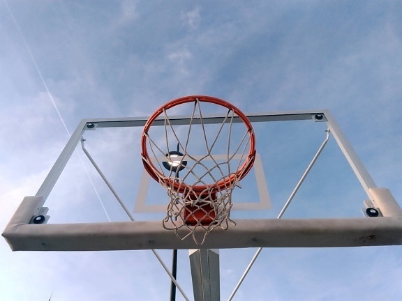basketball court, blue sky, basketball, equipment, wheel, sport, outdoor