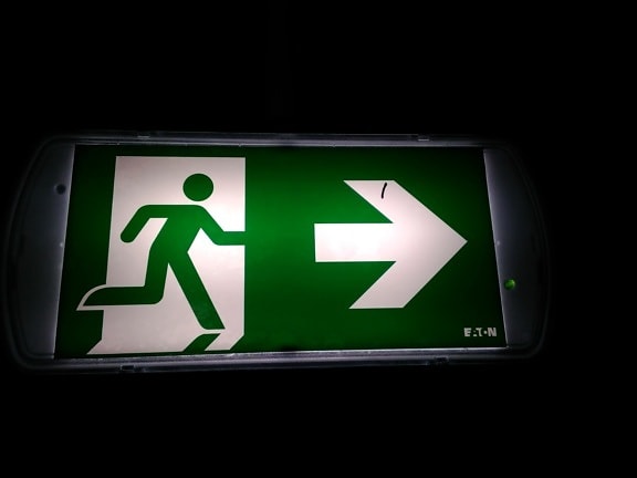 Exit Sign, symbool, duisternis, teken, pijl, groen, object