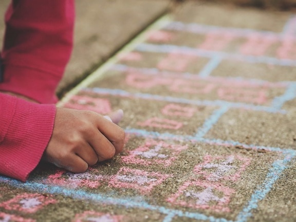child, chalk, person, ground, asphalt