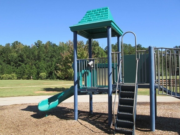 Verão, playground, slide, área, região, local, céu, ao ar livre