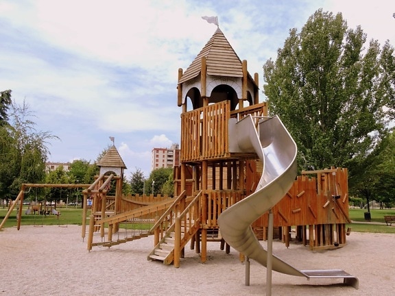 madeira, verão, playground, pátio, área, estrutura, arquitetura, céu, ao ar livre