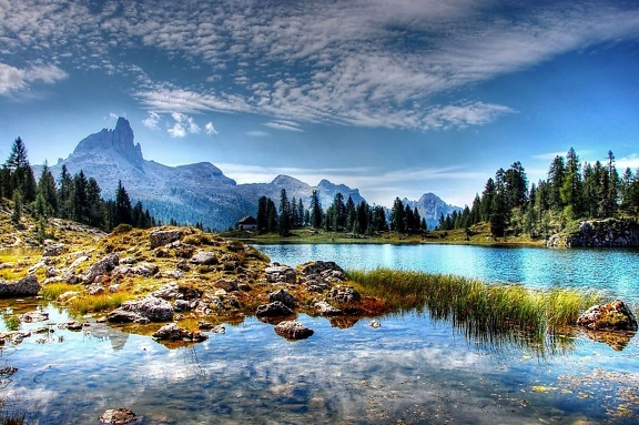nature, paysage, lac, montagne, neige, réflexion, eau