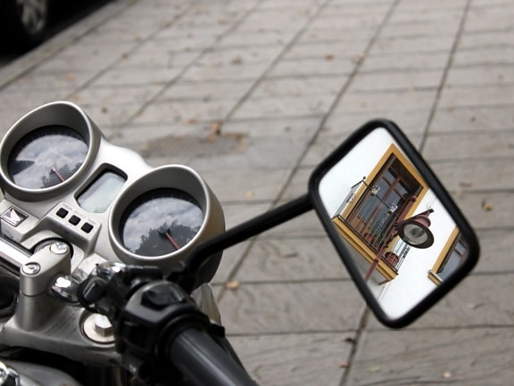 tlo, ogledalo, motocikl, nadzorna ploča, vanjski, asfalt