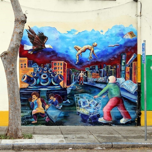 gens, rue, graffiti, art, extérieur, design, coloré, mural
