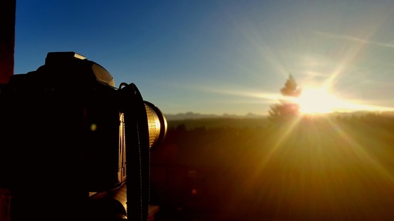 fotós, fotózás, napsütés, napfolt, nap, sziluettjét, felhő, naplemente