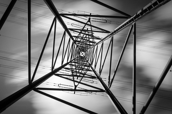 staal, structuur, kabel, zwart-wit, wolk, hoge, elektriciteit, energie