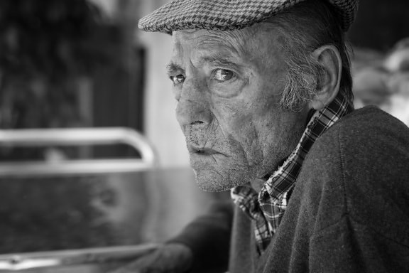 black and white, grandfather, people, hat, man, portrait, elderly, monochrome