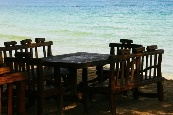 chair, chairs, furniture, ocean, table, sea, water, beach