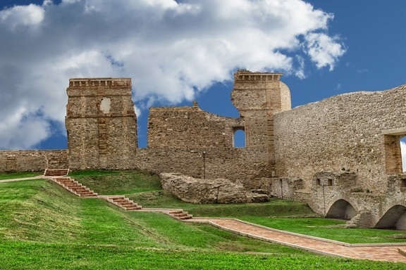pevnost, opevnění, starověké, kámen, architektura, hrad, staré, mrak
