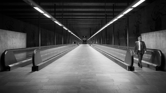 tunnel, monochrome, street, train, urban, dark, perspective, city