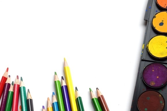 ดินสอ, องค์ประกอบ, ดินสอสี, จานสี, การศึกษา, ความคิดสร้างสรรค์, โรงเรียน, สี