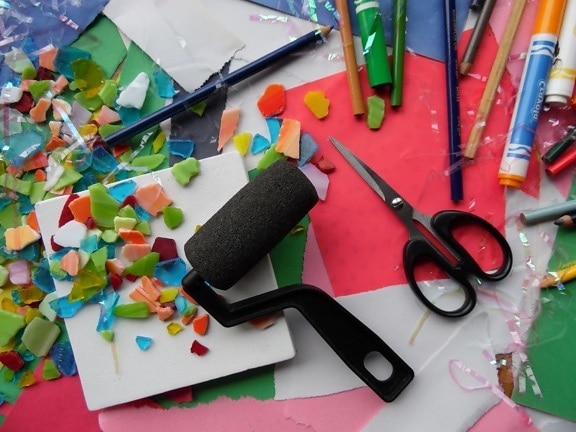 papir, saks, kreativitet, virksomhet, blyant, kontor, farge, komposisjon