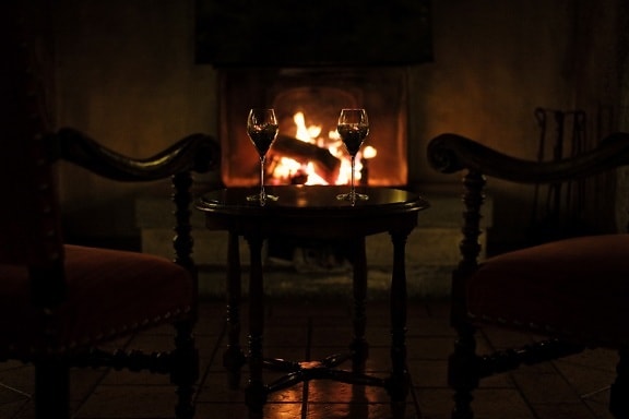 сянка, вино, винарска изба, пламък, камина, свещ, стая, стол