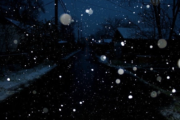 noć, noću, snijeg, pahuljica, snježne pahuljice, snježna oluja, pad, prostor