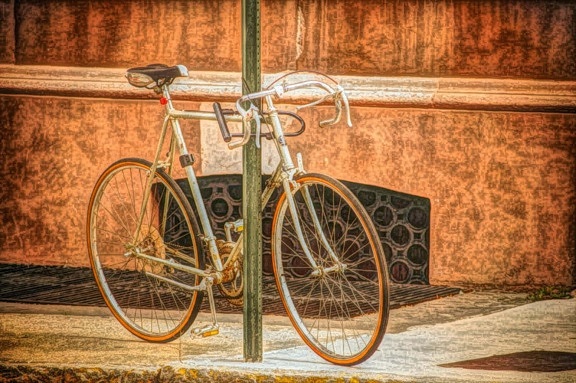 unité, vélo, siège, cycle, prise en charge, vélo, bois, roue